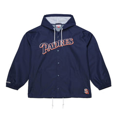 San Diego Padres Full-Snap Hooded Coaches Jacket Navy | Mitchell & Ness