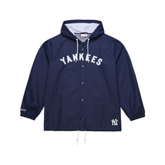 New York Yankees Full-Snap Hooded Coaches Jacket Navy | Mitchell & Ness