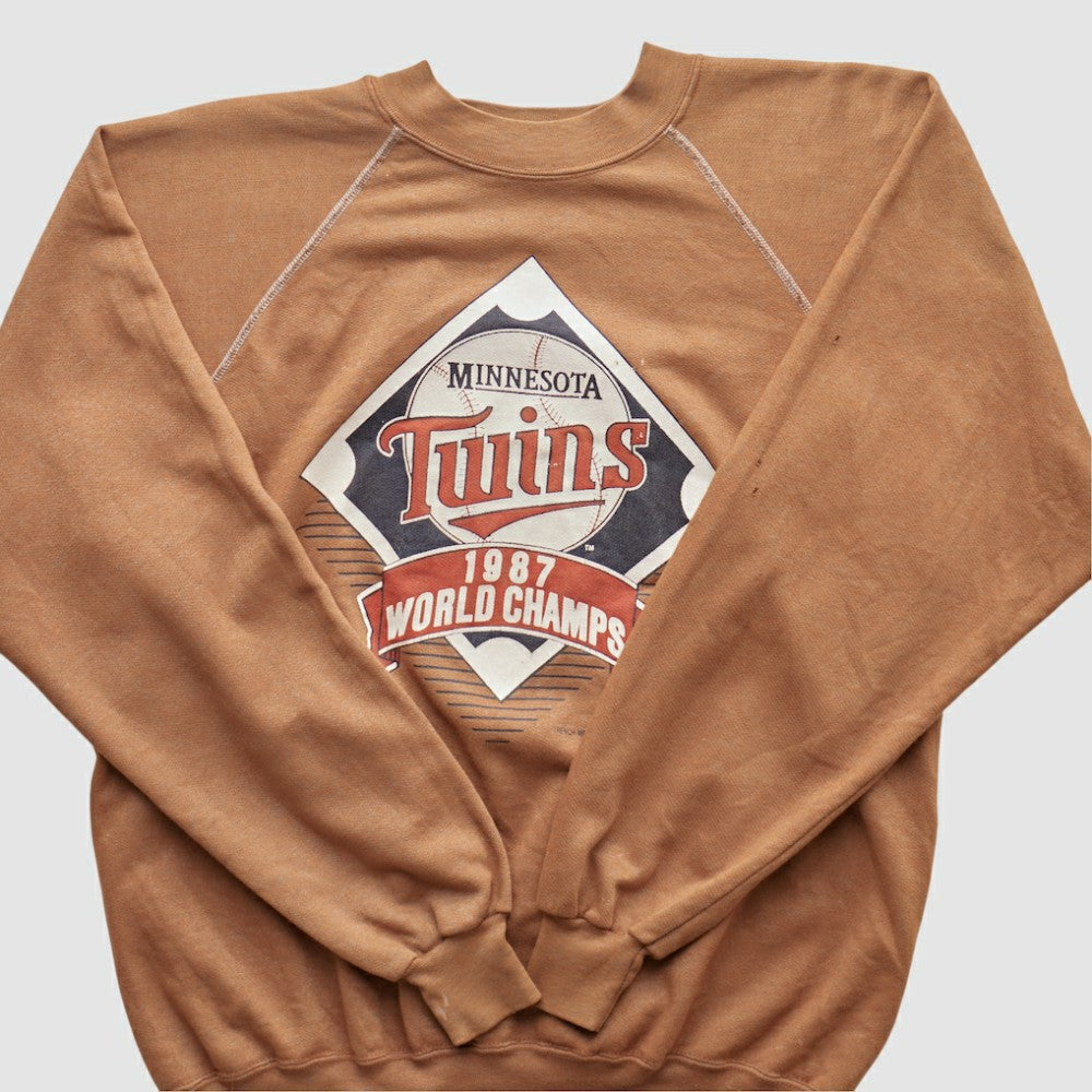 Minnesota Twins Trench 1987 Pullover Sweatshirt Tan Vintage