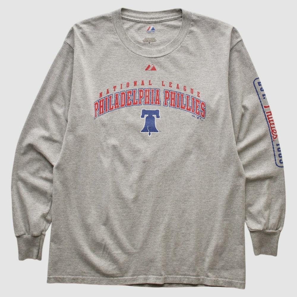 Philadelphia Phillies Majestic 2000s Long Sleeve T-shirt Heather Gray Vintage