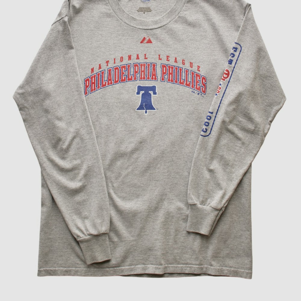 Philadelphia Phillies Majestic 2000s Long Sleeve T-shirt Heather Gray Vintage