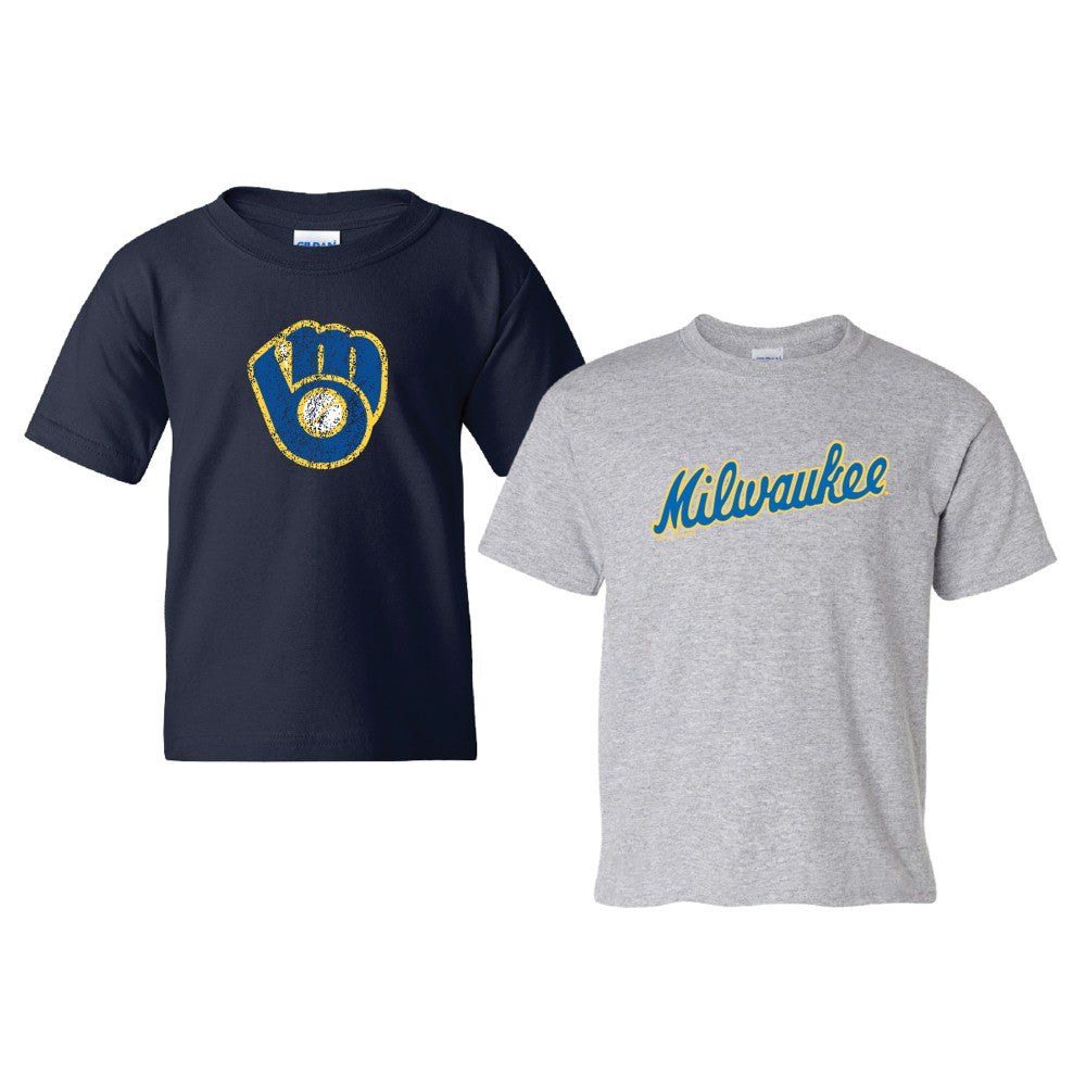 Milwaukee Brewers Soft as a Grape Youth  Cooperstown 2-Pack T-Shirt Set Navy/Gray