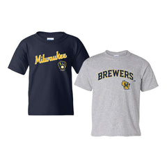 Milwaukee Brewers Soft as a Grape Youth 2-Pack Logo T-Shirt Set Navy/Gray