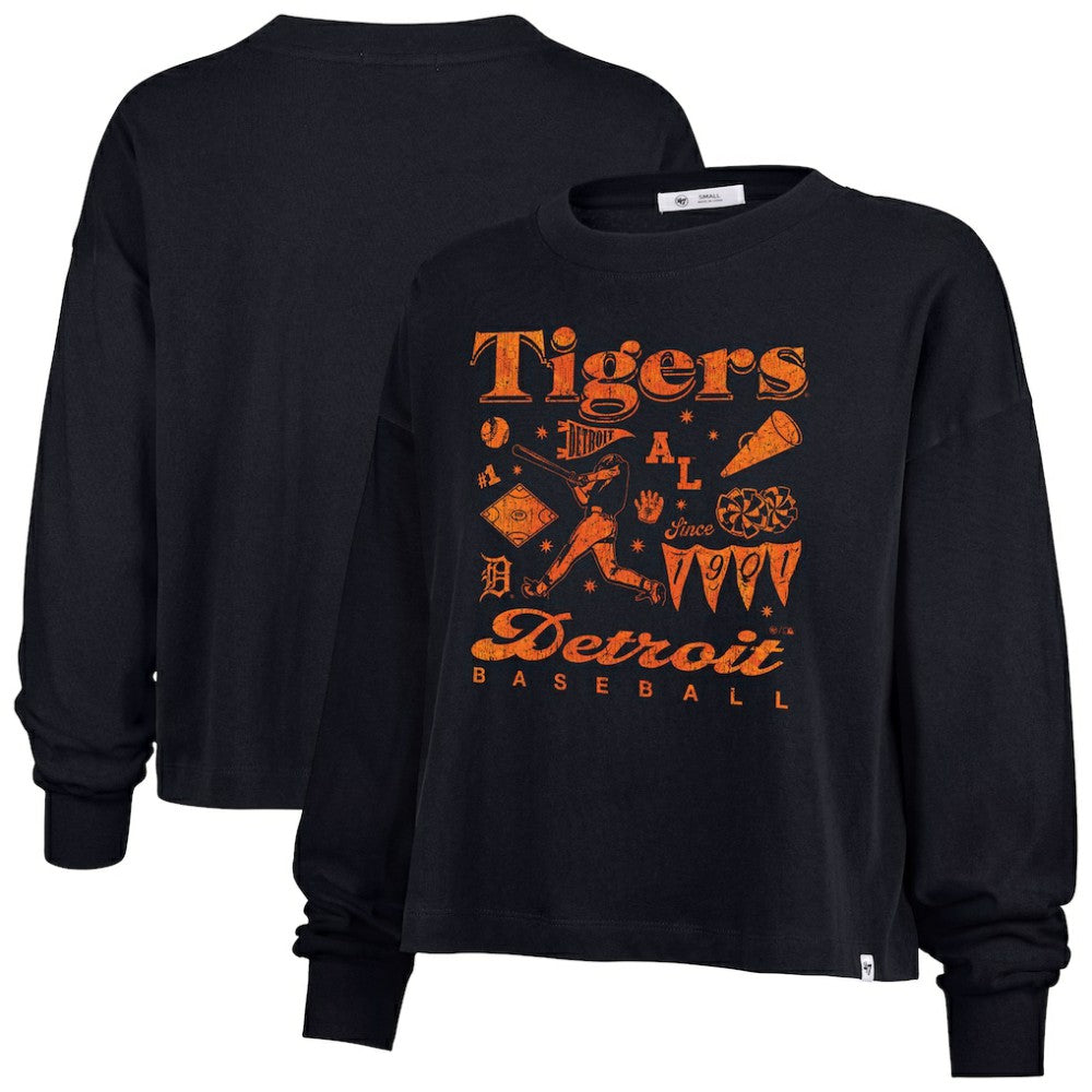 Detroit Tigers Women's Team Collage Sydney Long Sleeve T-Shirt Navy | 47 brand