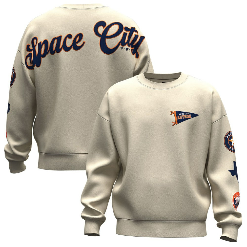 Houston Astros Unisex Spirit Jersey Fleece Crewneck Pennant Sweatshirt Tan