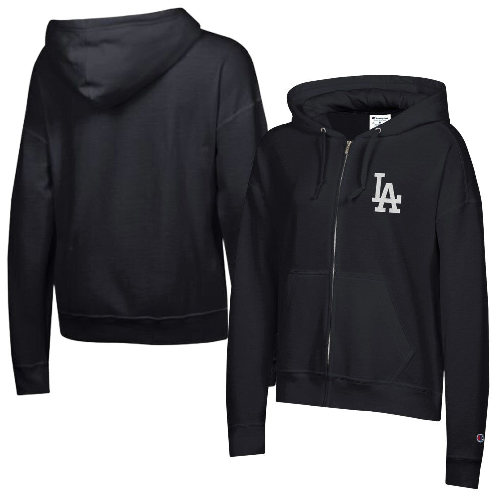 Los Angeles Dodgers Champion Women's Powerblend Fleece Full-Zip Hoodie Black