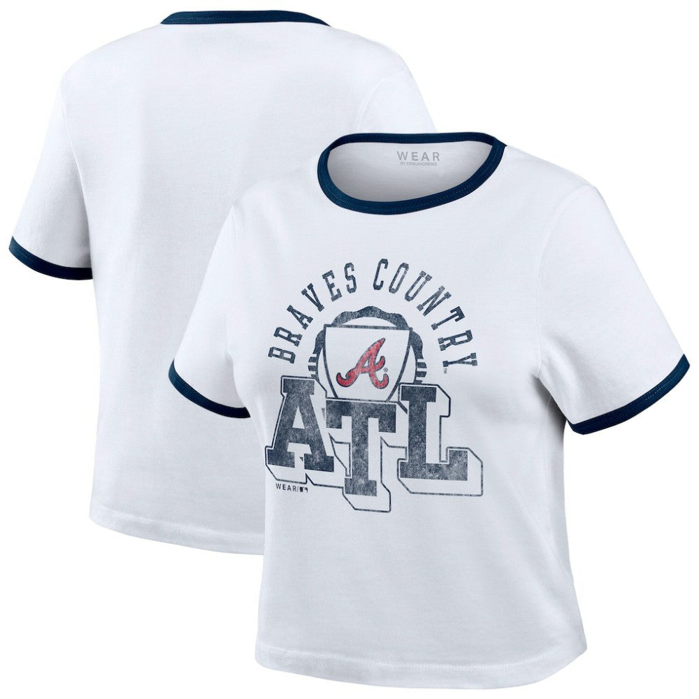 Atlanta Braves WEAR by Erin Andrews Women's Ringer Baby T-Shirt White
