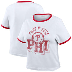 Philadelphia Phillies WEAR by Erin Andrews Women's Ringer Baby T-Shirt White
