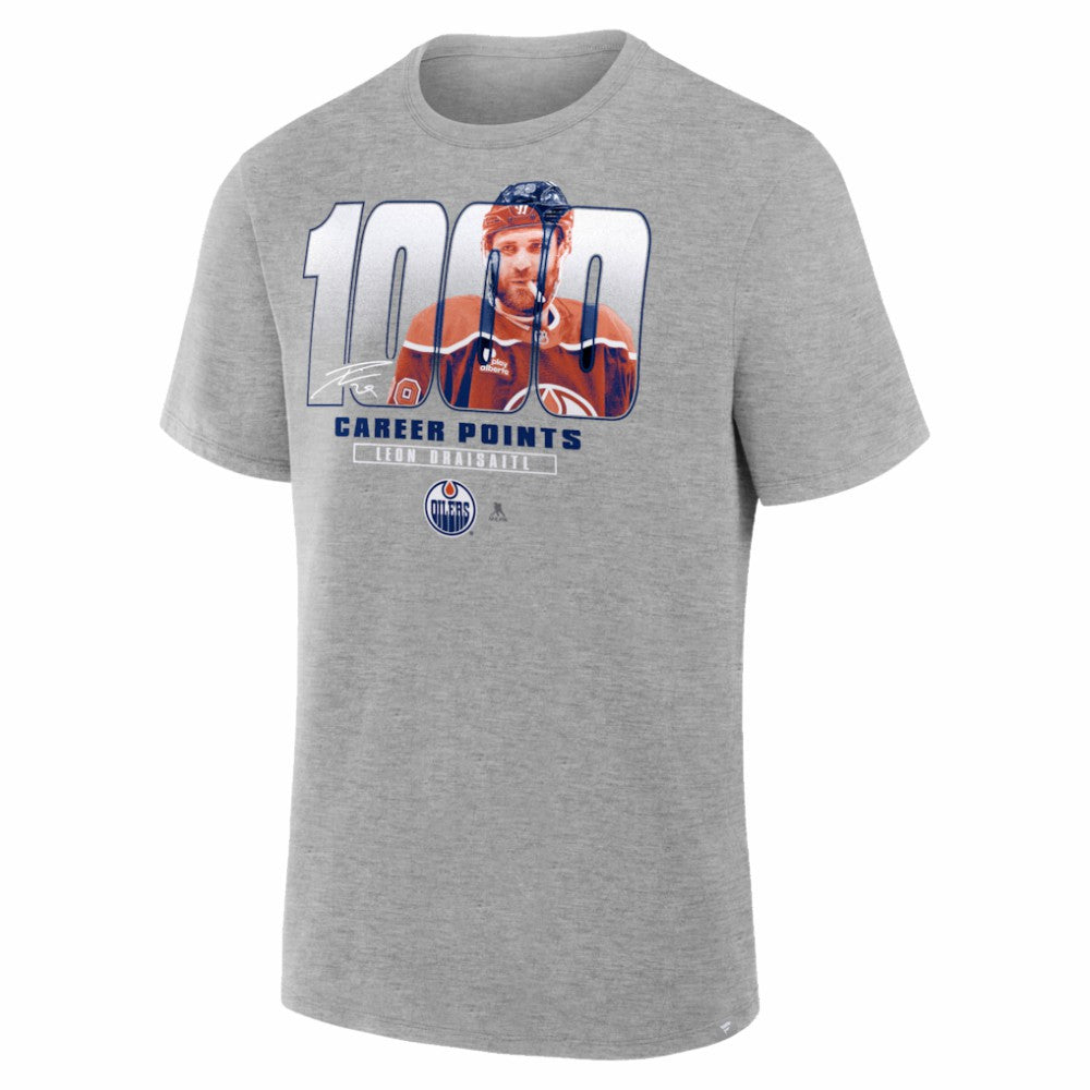 Leon Draisaitl Edmonton Oilers 1000 Career Points Legacy T-Shirt Gray