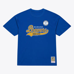Milwaukee Brewers Script Sweep Arch T-Shirt Royal | Mitchell & Ness