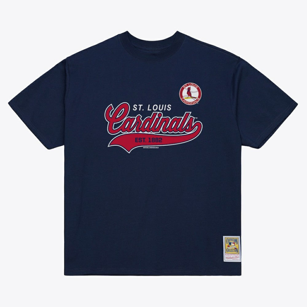 St. Louis Cardinals Script Sweep Arch T-Shirt Navy | Mitchell & Ness
