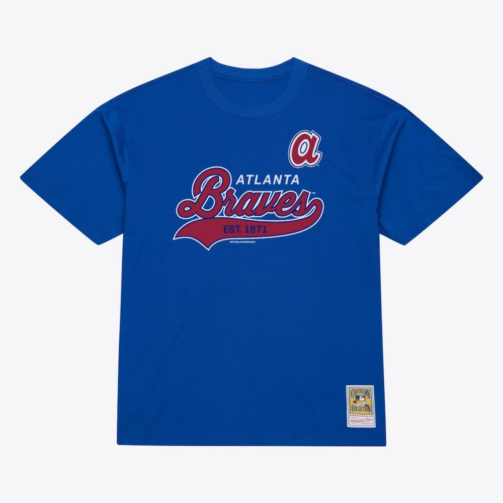 Atlanta Braves Script Sweep Arch T-Shirt Royal | Mitchell & Ness