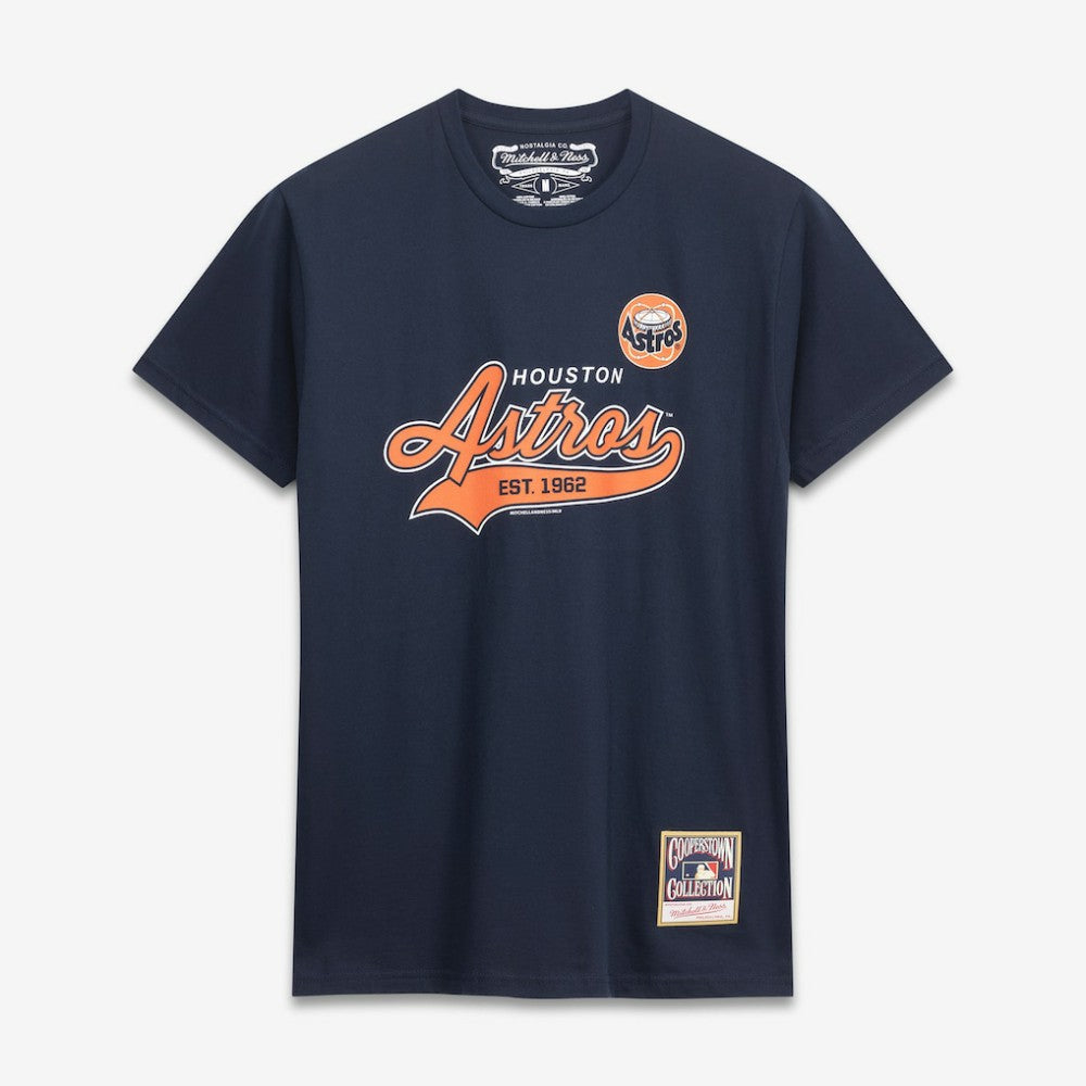 Houston Astros Script Sweep Arch T-Shirt Navy | Mitchell & Ness