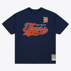 Detroit Tigers Script Sweep Arch T-Shirt Navy | Mitchell & Ness