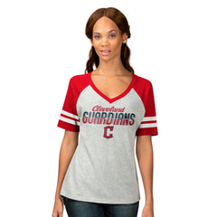 Cleveland Guardians G-III 4Her by Carl Banks Women's Goal Line Raglan V-Neck T-Shirt Heather Gray