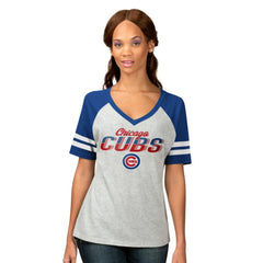 Chicago Cubs G-III 4Her by Carl Banks Women's Goal Line Raglan V-Neck T-Shirt Heather Gray