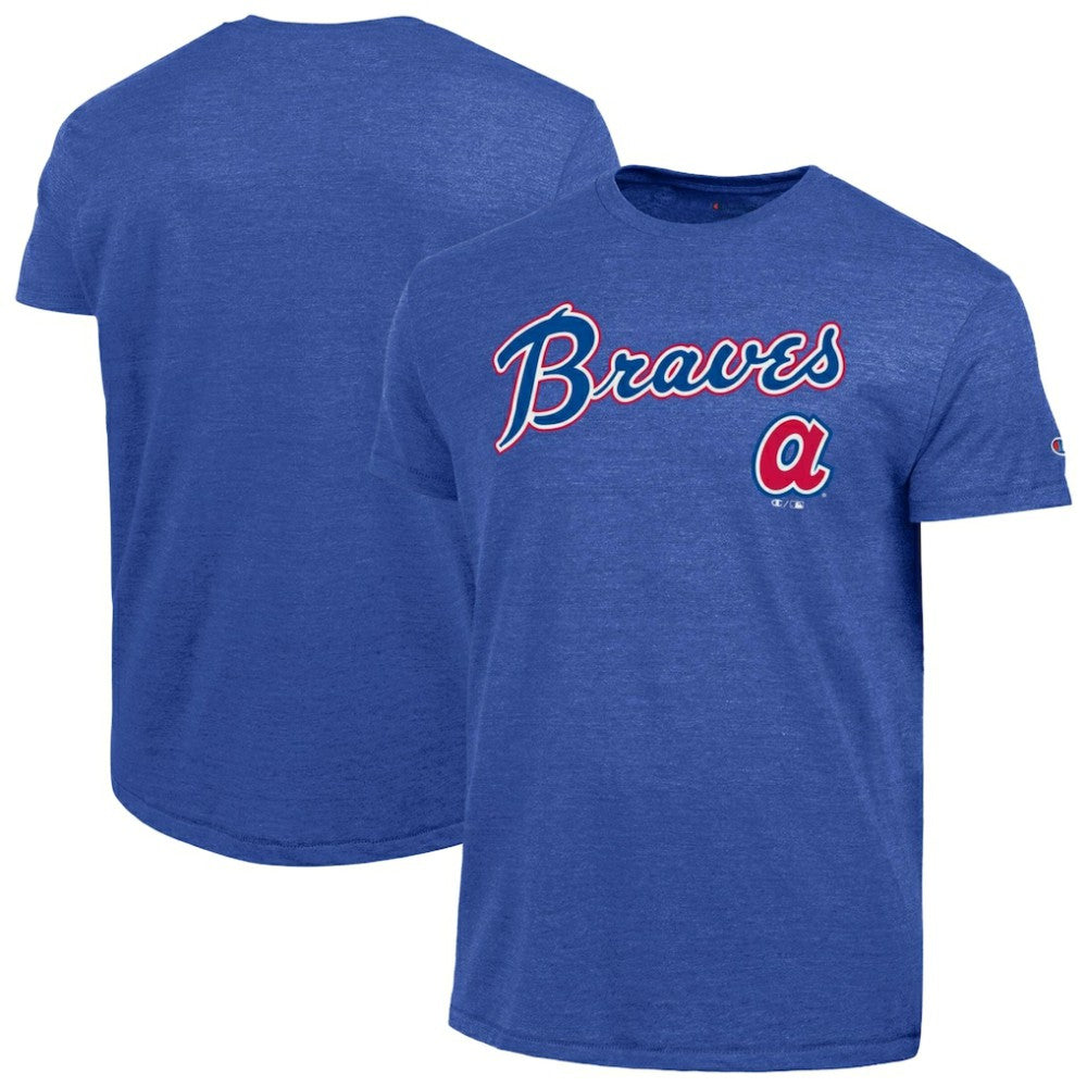 Atlanta Braves Champion Cooperstown Wordmark Lockup Tri-Blend T-Shirt Royal