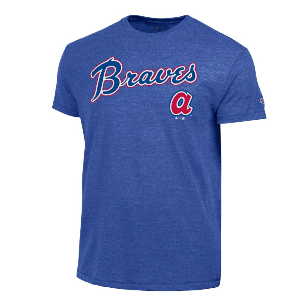 Atlanta Braves Champion Cooperstown Wordmark Lockup Tri-Blend T-Shirt Royal