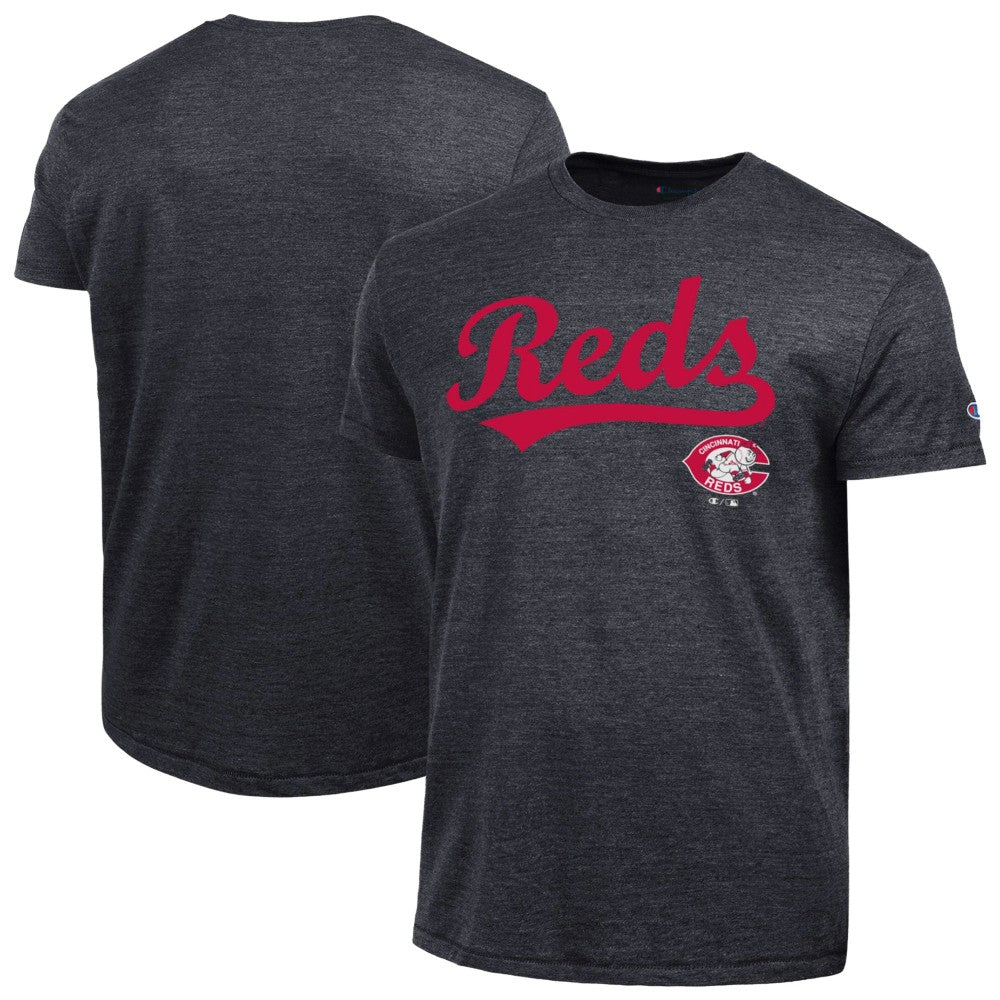 Cincinnati Reds Champion Cooperstown Wordmark Lockup Tri-Blend T-Shirt Black