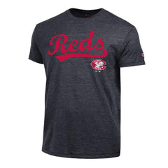 Cincinnati Reds Champion Cooperstown Wordmark Lockup Tri-Blend T-Shirt Black