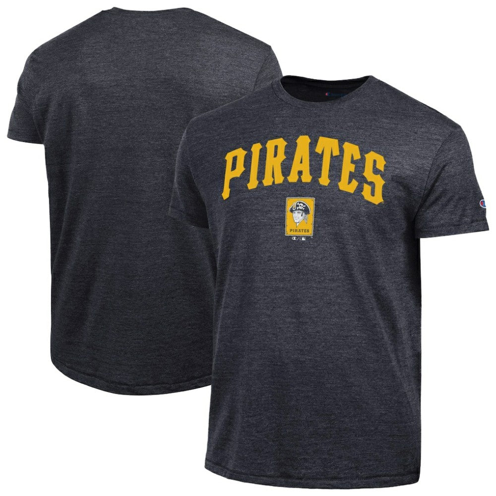 Pittsburgh Pirates Champion Cooperstown Wordmark Lockup Tri-Blend T-Shirt Black