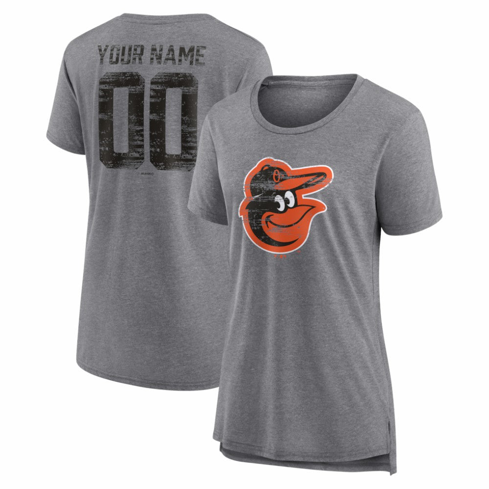 Baltimore Orioles Women's Heritage Personalized Any Name & Number Tri-Blend T-Shirt Gray