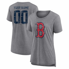 Boston Red Sox Women's Heritage Personalized Any Name & Number Tri-Blend T-Shirt Gray