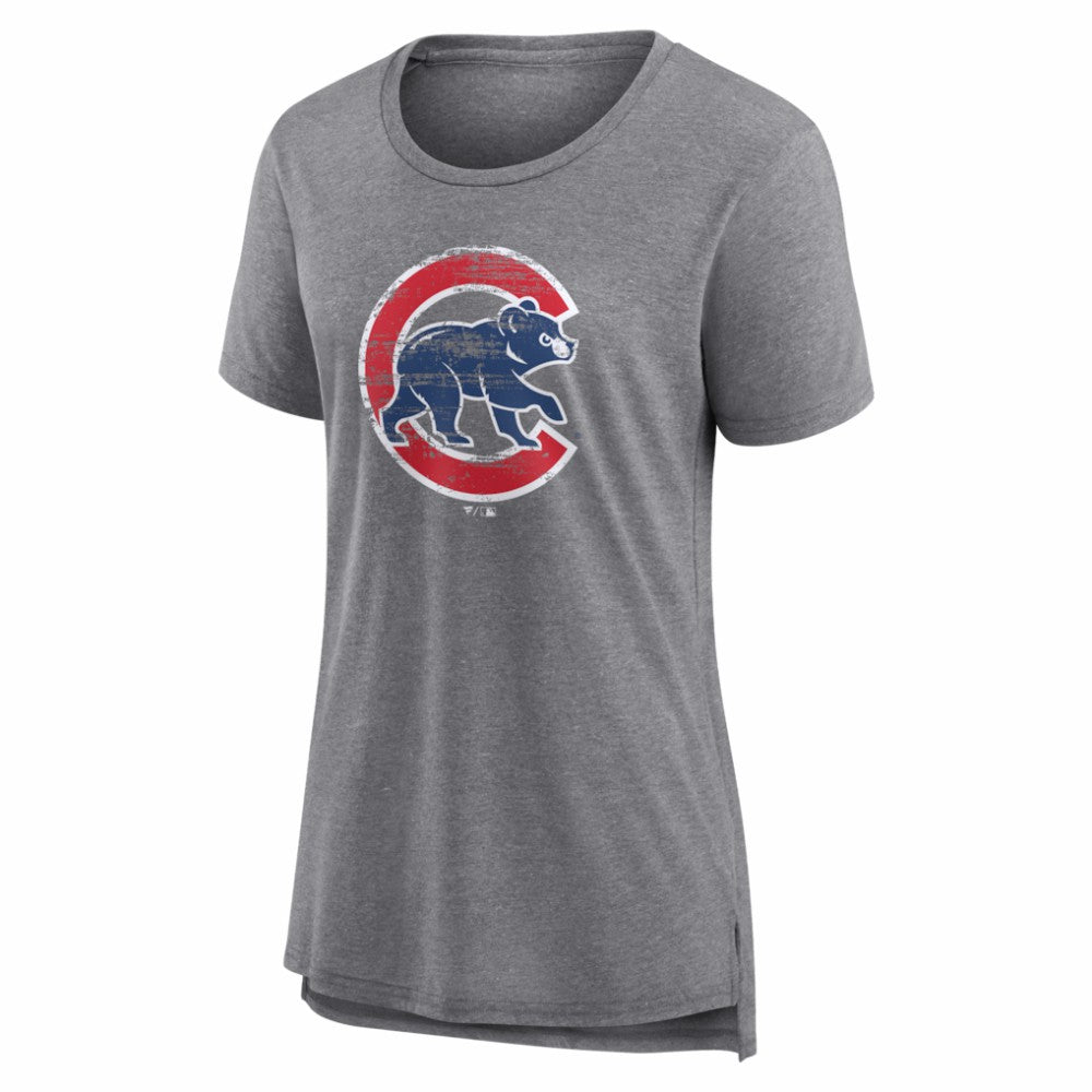 Chicago Cubs Women's Heritage Personalized Any Name & Number Tri-Blend T-Shirt Gray