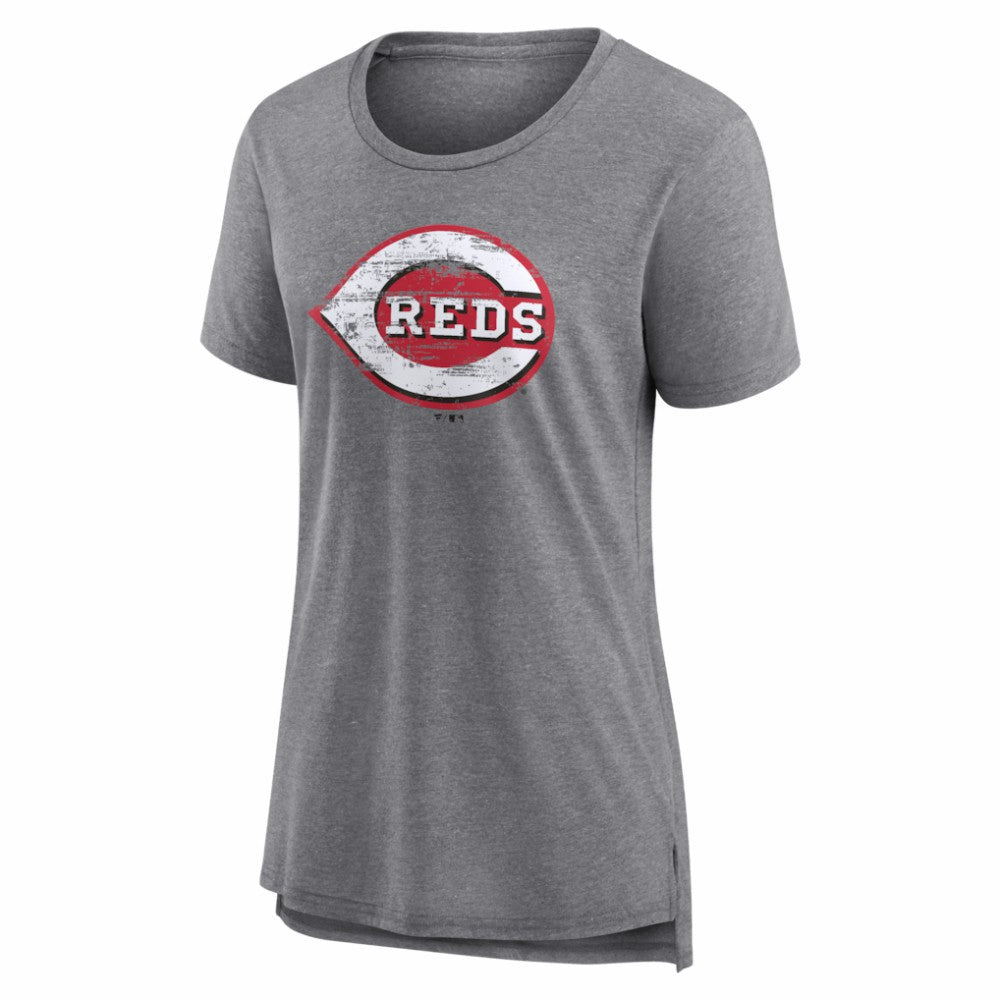 Cincinnati Reds Women's Heritage Personalized Any Name & Number Tri-Blend T-Shirt Gray