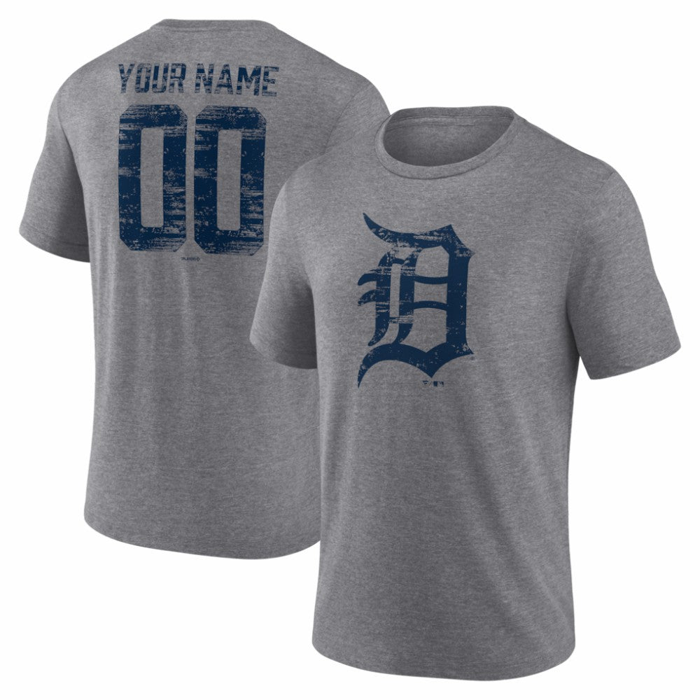 Detroit Tigers Heritage Personalized Any Name & Number Tri-Blend T-Shirt Gray