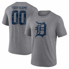 Detroit Tigers Heritage Personalized Any Name & Number Tri-Blend T-Shirt Gray