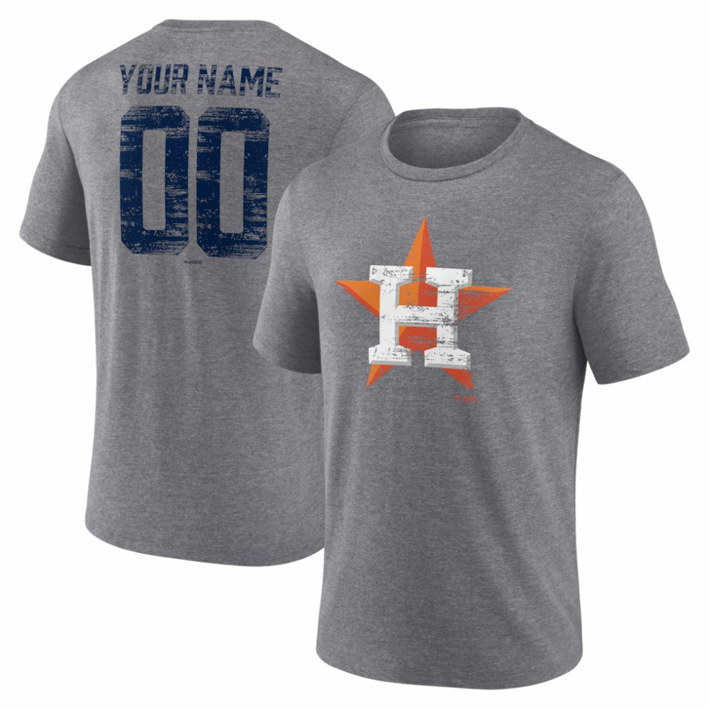 Houston Astros Heritage Personalized Any Name & Number Tri-Blend T-Shirt Gray