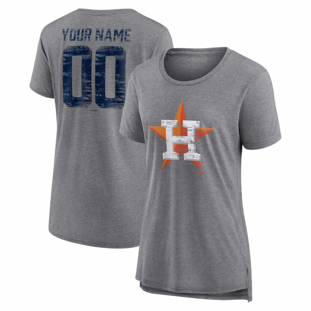 Houston Astros Women's Heritage Personalized Any Name & Number Tri-Blend T-Shirt Gray