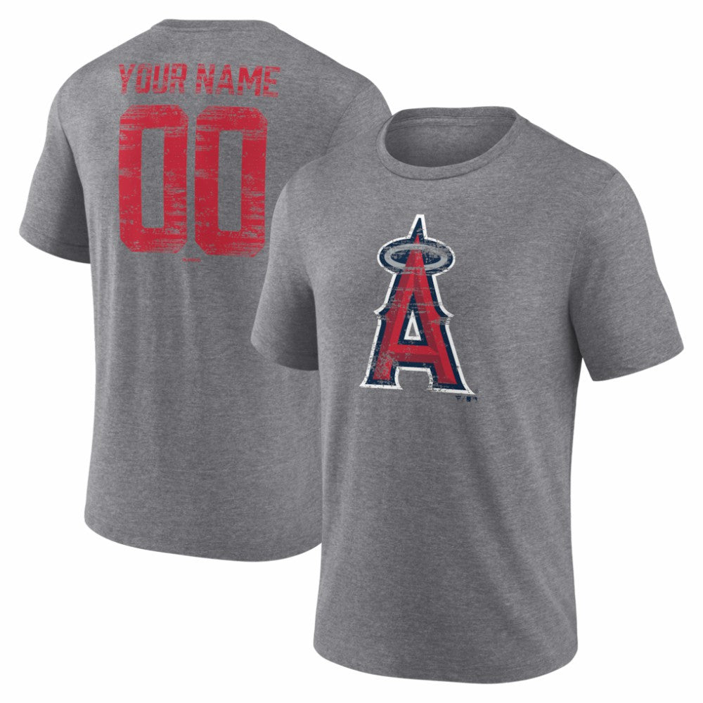 Los Angeles Angels Heritage Personalized Any Name & Number Tri-Blend T-Shirt Gray
