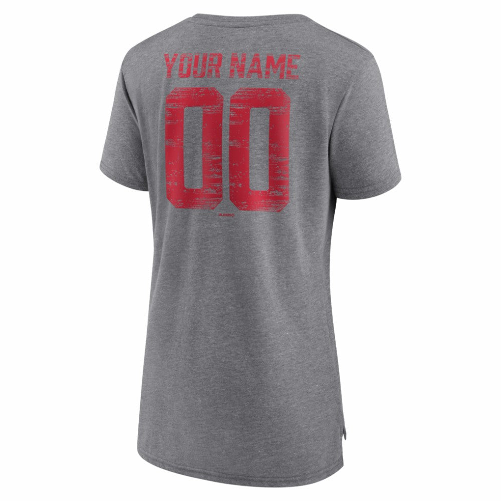 Los Angeles Angels Women's Heritage Personalized Any Name & Number Tri-Blend T-Shirt Gray