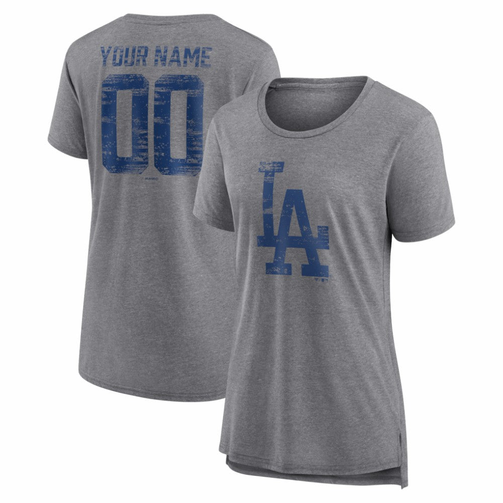 Los Angeles Dodgers Women's Heritage Personalized Any Name & Number Tri-Blend T-Shirt Gray