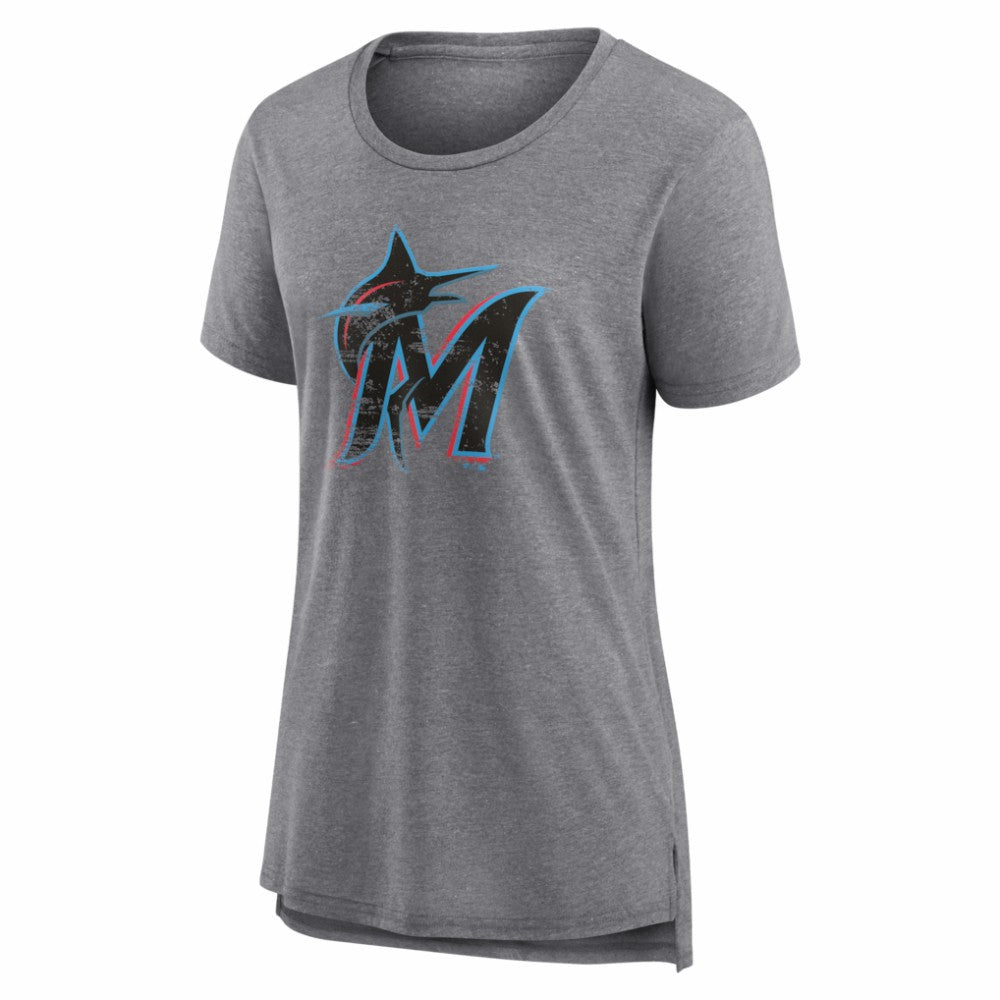 Miami Marlins Women's Heritage Personalized Any Name & Number Tri-Blend T-Shirt Gray