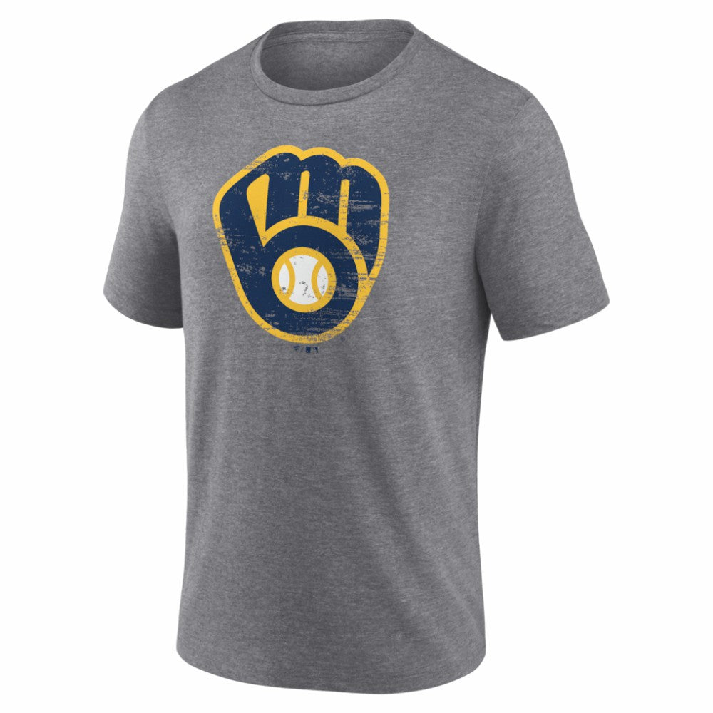 Milwaukee Brewers Heritage Personalized Any Name & Number Tri-Blend T-Shirt Gray