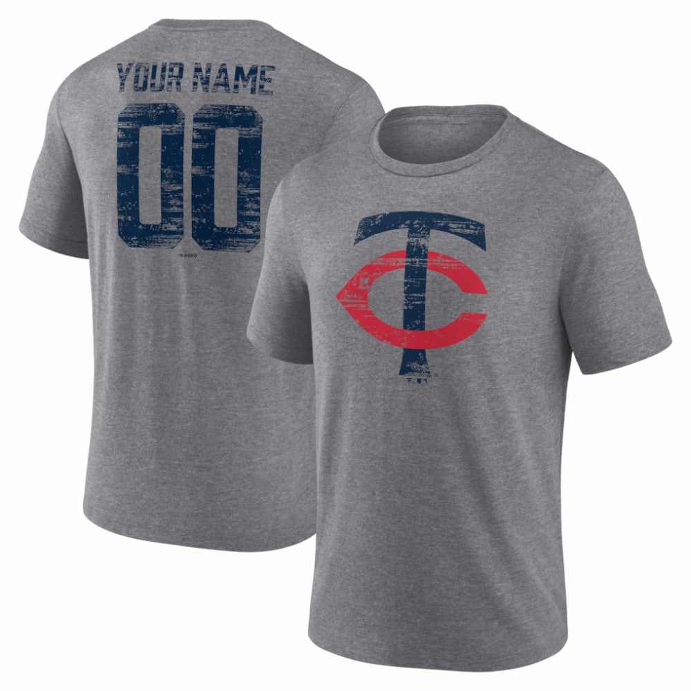 Minnesota Twins Heritage Personalized Any Name & Number Tri-Blend T-Shirt Gray