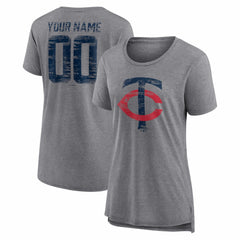 Minnesota Twins Women's Heritage Personalized Any Name & Number Tri-Blend T-Shirt Gray