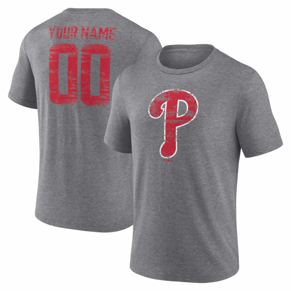 Philadelphia Phillies Heritage Personalized Any Name & Number Tri-Blend T-Shirt Gray