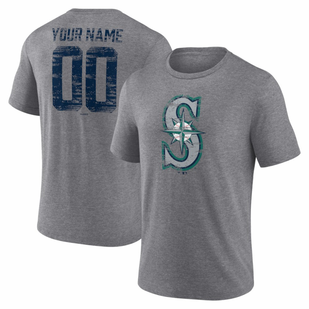 Seattle Mariners Heritage Personalized Any Name & Number Tri-Blend T-Shirt Gray