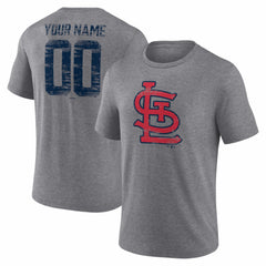 St. Louis Cardinals Heritage Personalized Any Name & Number Tri-Blend T-Shirt Gray