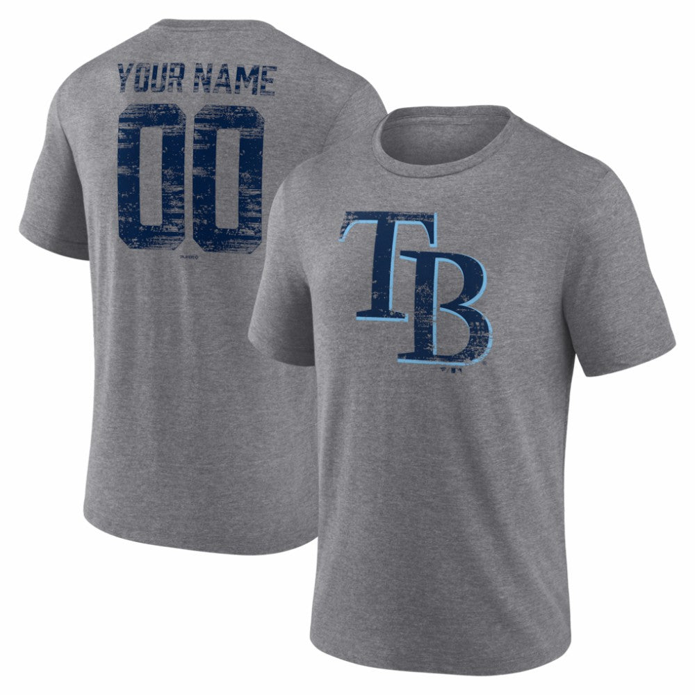 Tampa Bay Rays Heritage Personalized Any Name & Number Tri-Blend T-Shirt Gray