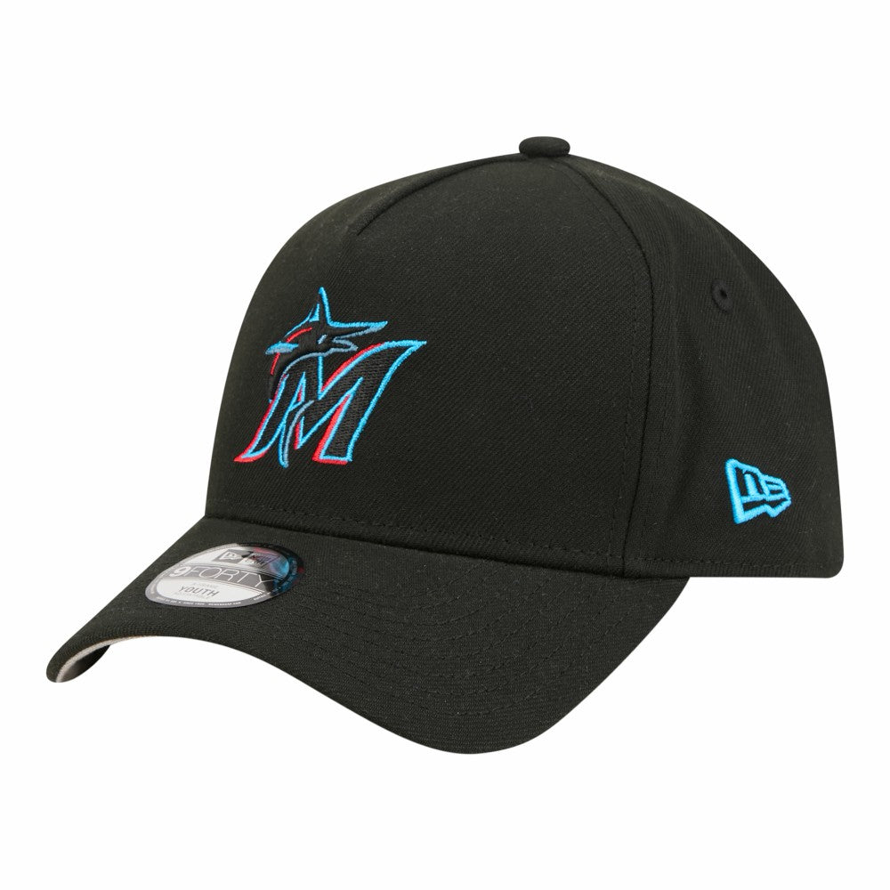 Miami Marlins Youth 9FORTY A-Frame Adjustable Hat Black | New Era