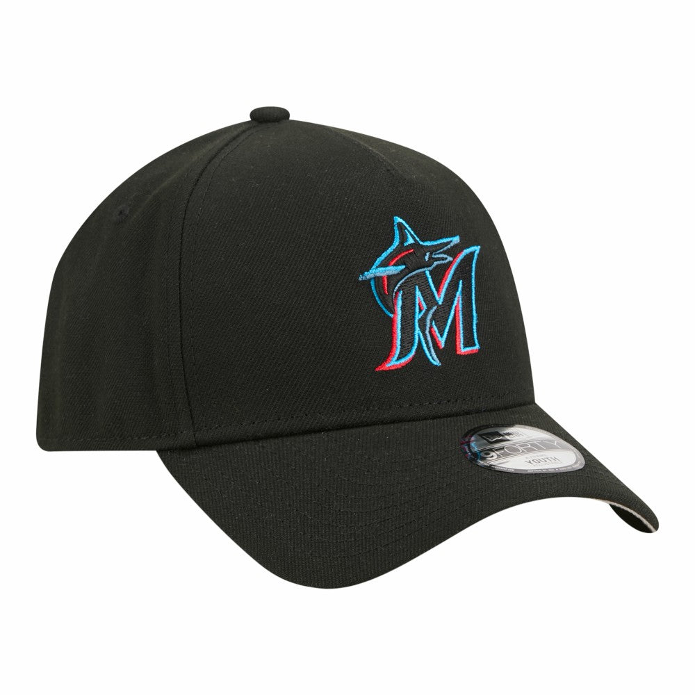 Miami Marlins Youth 9FORTY A-Frame Adjustable Hat Black | New Era