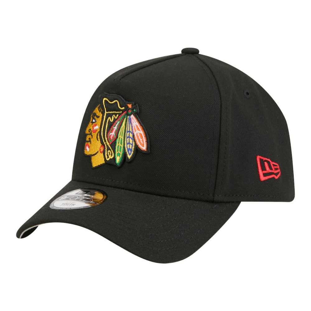 Chicago Blackhawks New Era Youth 9FORTY A-Frame Adjustable Hat Black