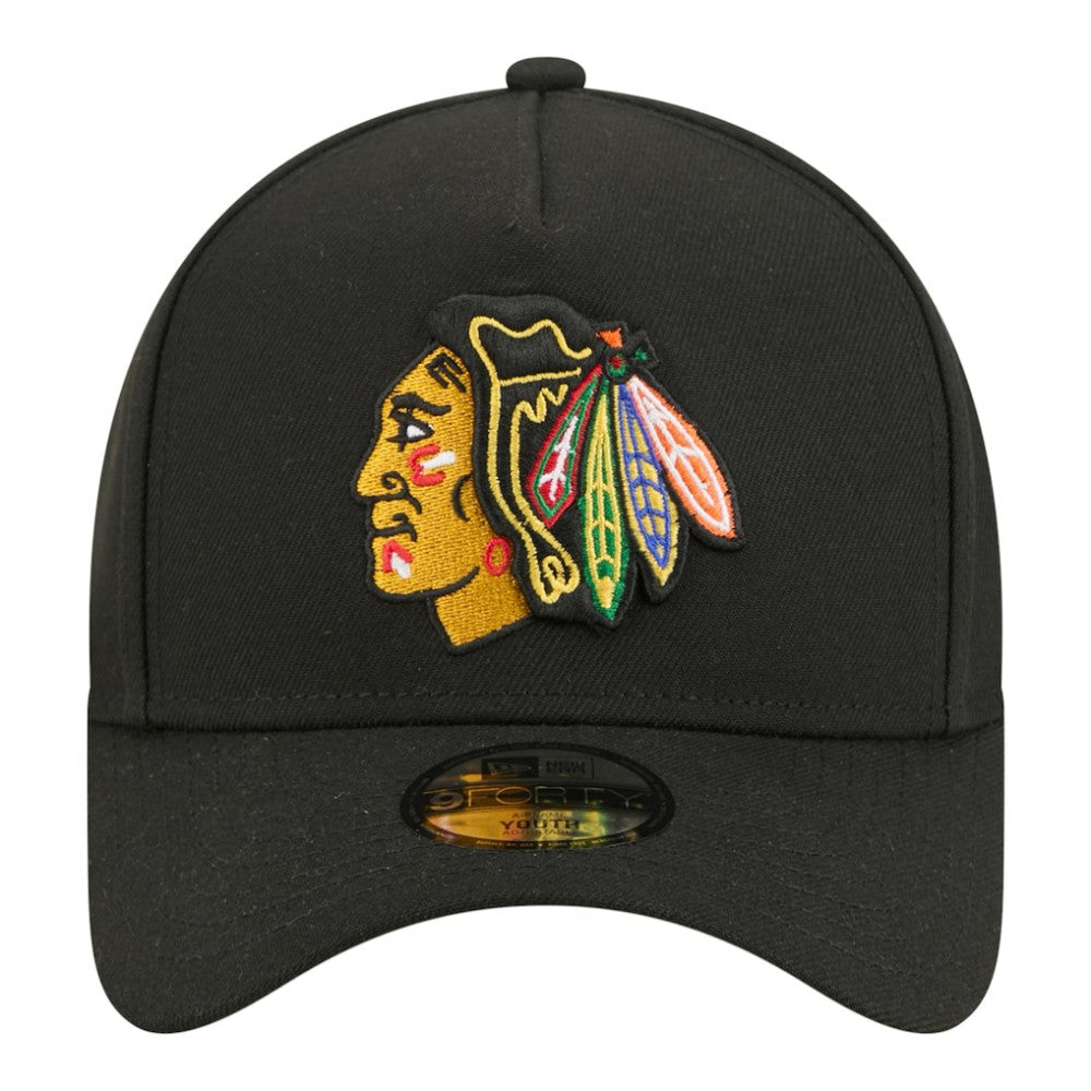 Chicago Blackhawks New Era Youth 9FORTY A-Frame Adjustable Hat Black