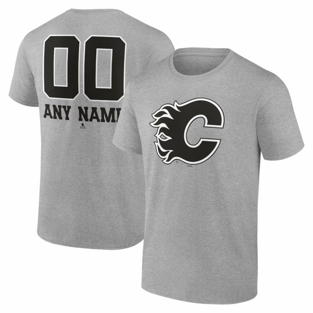 Calgary Flames Big & Tall Personalized Name & Number Monochrome T-Shirt Gray