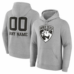 Florida Panthers Big & Tall Personalized Name & Number Monochrome Pullover Hoodie Gray